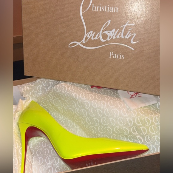 Christian Louboutin Shoes - Christian Louboutin Neon Yellow Patent Leather Pointed-Toe Pump with Red Sole